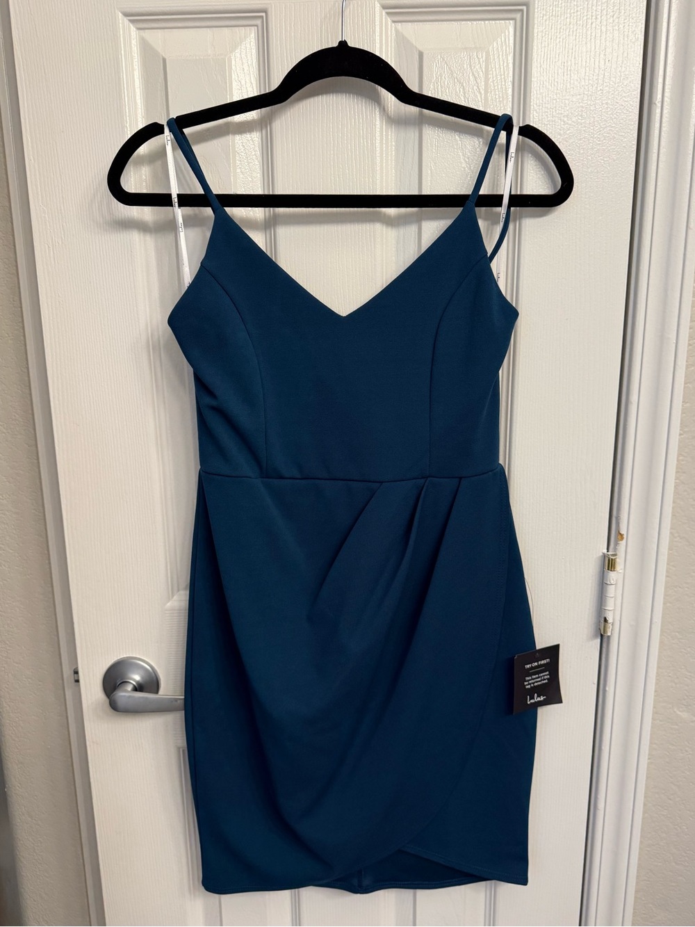 Lulu's Teal V-Neck Spaghetti Strap Mini Dress